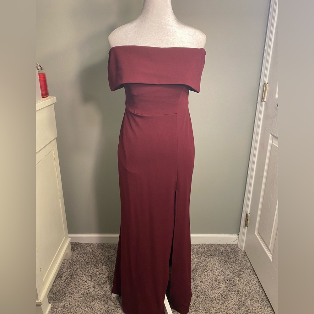 Maroon off the shoulder gown